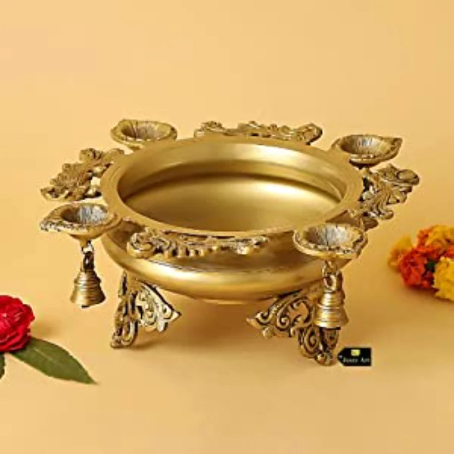 Art Brass Urli Bowl with Bells Ethnic Design