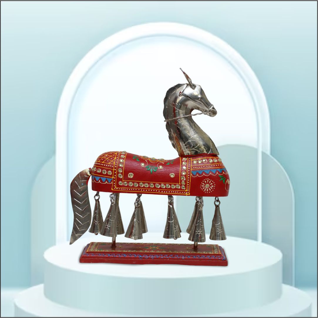 Handcraft Aluminum Horse With Bell | Home And Decor | Table decor | 23x9x31 cm