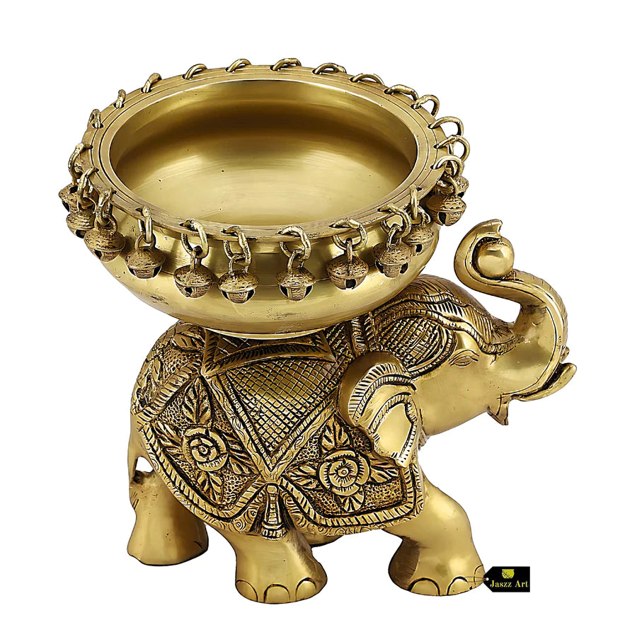 Art Brass Elephant Urli Bowl With Bells
