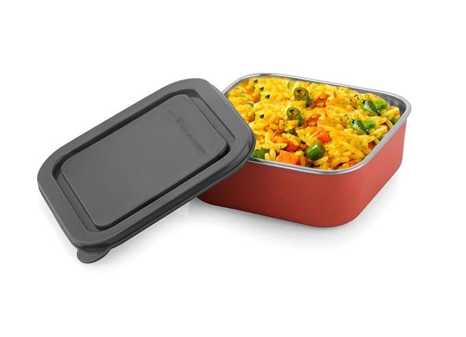 Diamond Microwave Safe Stainless Steel 15cm x 5.5cm Red Square Container (Set of 2)