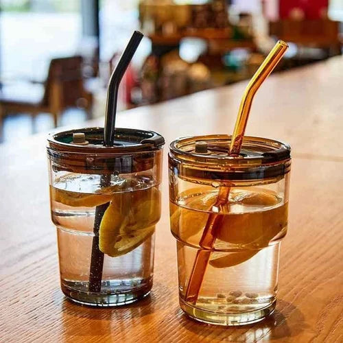 Glass Tumbler with Lid and Glass Straw Travel Coffee Mug with Lid