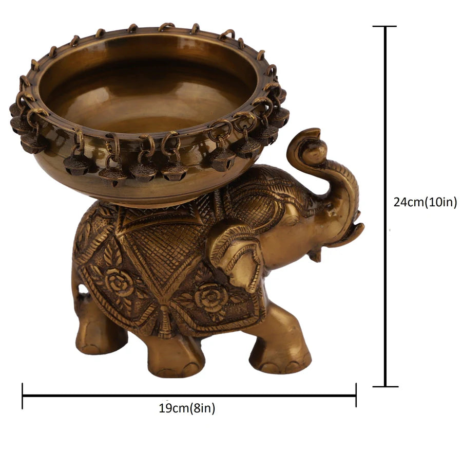 Art Brass Elephant Urli Dark