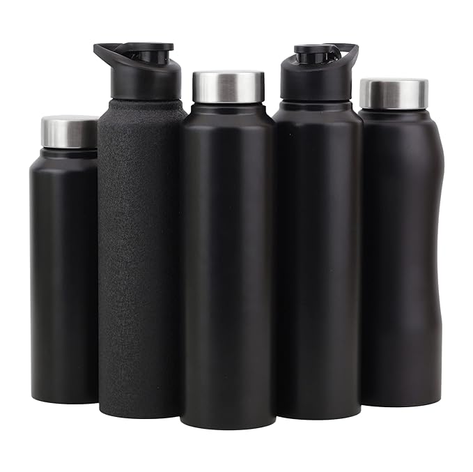 Ankaret Stainless Steel Water Bottle 1L, Black, Screw Cap, 1 (Set of 1)