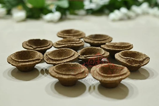 Handmade Desi Pure Cow Dung Diya for Puja, Handcrafted Deepak for Diwali, Traditional Dia for Hawan, Pujan & Religious Purpose, (Set of 21)