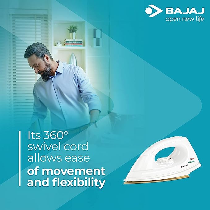 Bajaj DX-7 1000W Dry Iron with Advance Soleplate and Anti-bacterial German Coating Technology, White