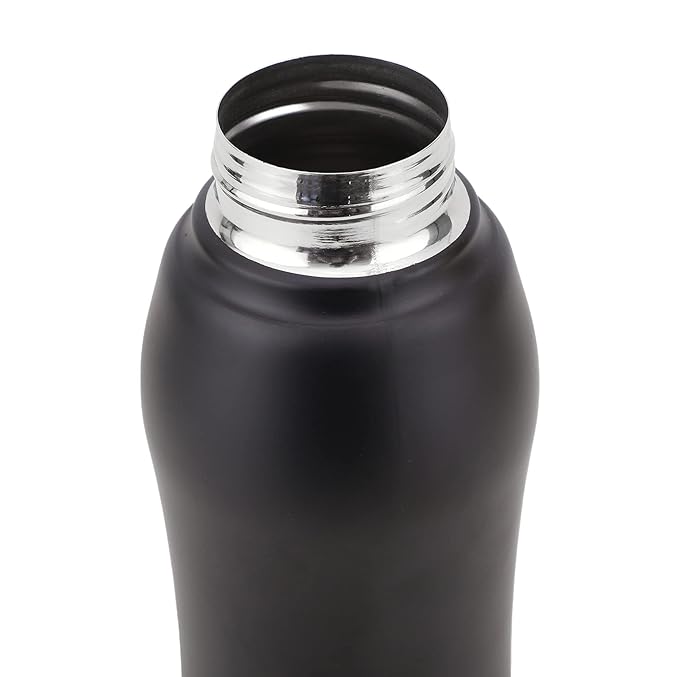 Ankaret Fridge Water Bottle (Stainless Steel, 1L, Black, Curved, Sipper cap) (Set of 2)