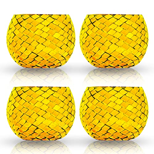 Mosaic Glass Tealight Candle Holders l Pack of 4 – Yellow Mosaic Glass T-lite Votive with 4 Tea Light Candle