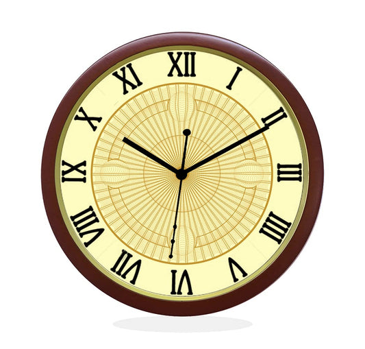 24 K Gold Plated Net Round Brown Roman Wall Clock for Home