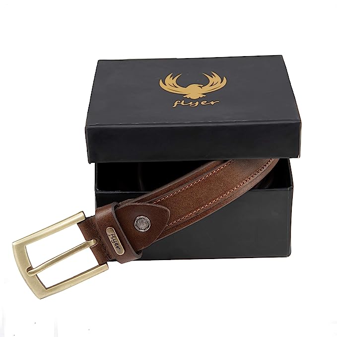 Flyer Men's Leather belt (Formal/Casual) (Color -Brown) Buckle Adjustable Size Genuine Leather