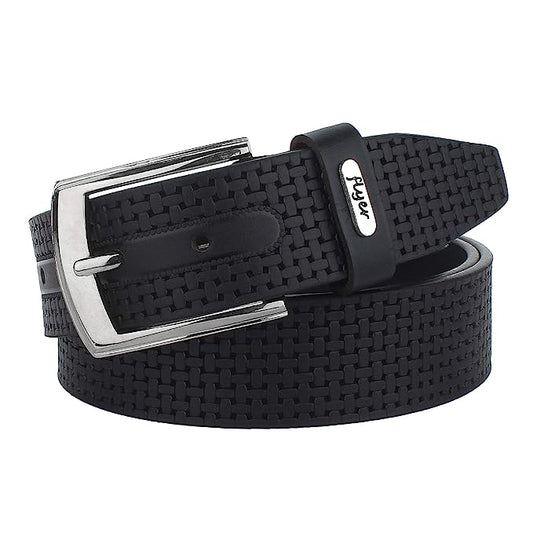 Flyer Men's Leather belt (Formal/Casual) (Colour -Black) Buckle Adjustable Size Genuine Leather (BL2327)