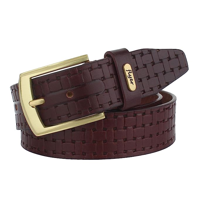 Flyer Men's Leather belt (Formal/Casual) (Colour -Brown) Buckle Adjustable Size Genuine Leather (BR2129)