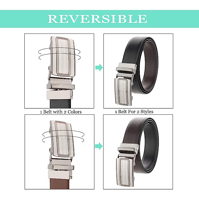 Flyer Men's PU Leather Reversible belt (Formal/Casual) (Colour -Black & Brown) Rotating Auto Lock Buckle PU Leather Adjustable Size (RP2435)