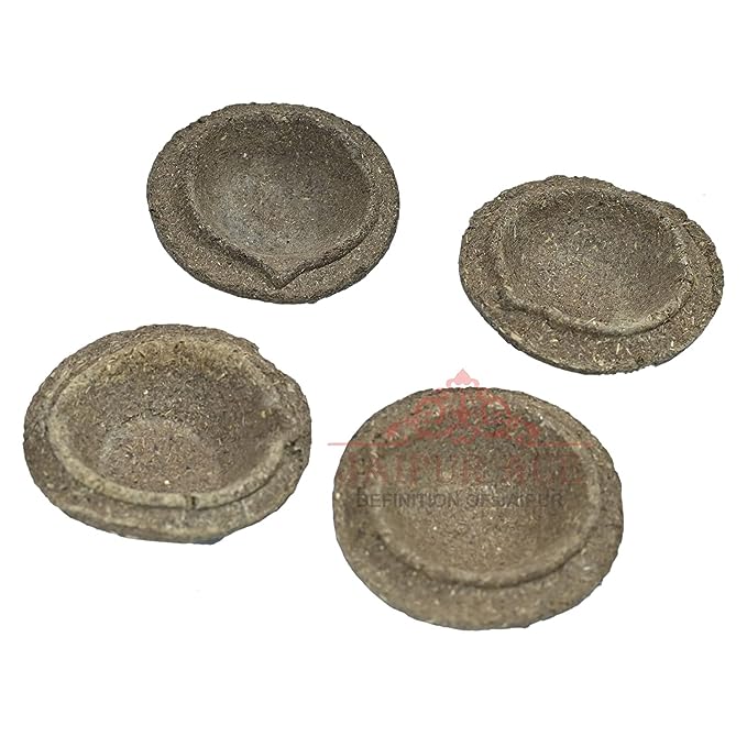 Handmade Desi Pure Cow Dung Diya for Puja, Handcrafted Deepak for Diwali, Traditional Dia for Hawan, Pujan & Religious Purpose, (Set of 21)