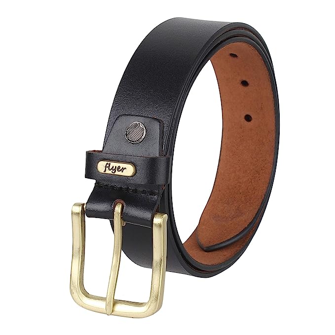 Flyer Men's Leather belt (Formal/Casual) (Colour -Brown/Black) Buckle Adjustable Size Genuine Leather (B908) (Pack of 1)