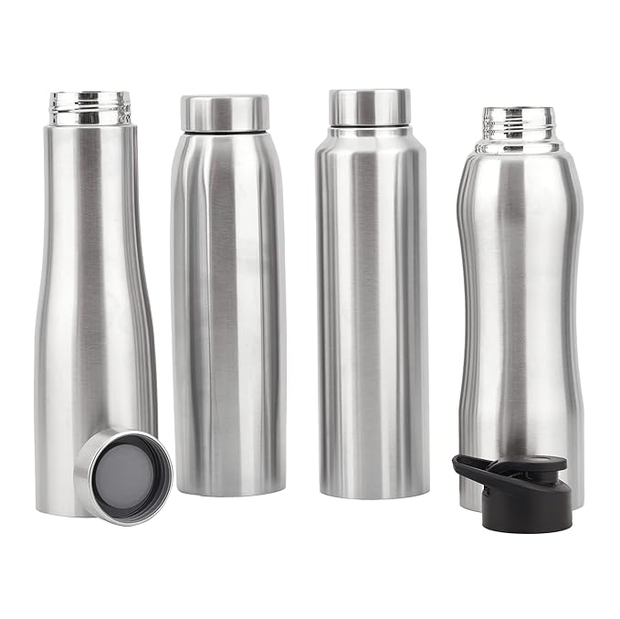 Ankaret Stainless Steel Water Bottle 1L, Silver, Steel Cap, Set of 1