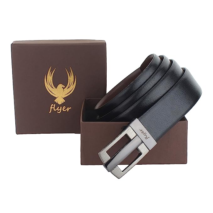 Flyer Men's Leather Reversible Belt (Formal/Casual) (Colour -Black/Brown) (AutoPin/ Autolock /Pin) Buckle Adjustable Size Genuine Original Leather (RL2532)