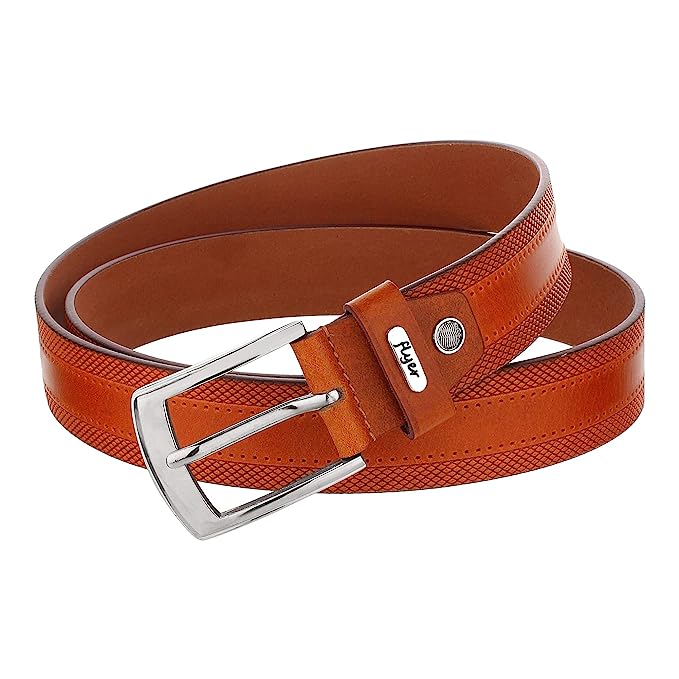 Flyer Men's Leather belt (Formal/Casual) (Colour -Tan) Buckle Adjustable Size Genuine Leather (TAN2328)