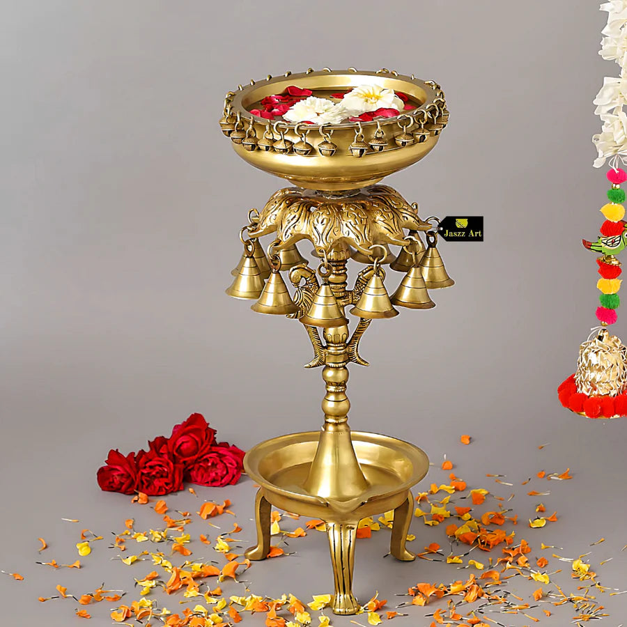 Art Brass Tall Urli Bowl With Bells 19in Light