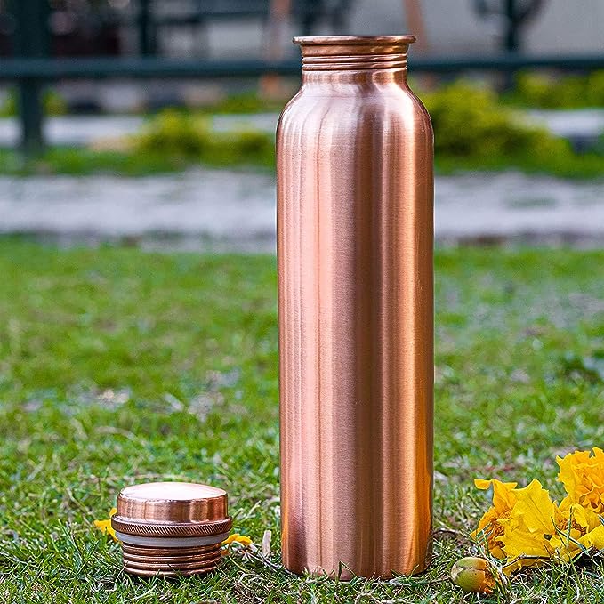 Copper Water Bottle, 1000ML, Set of 1, Brown