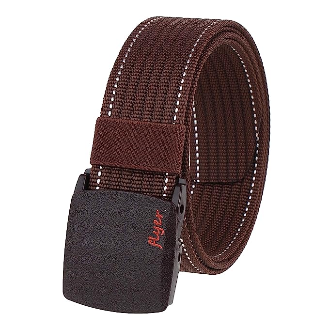 Flyer Men's Tactical canvas nylon Belt (Color- Black/Brown/Blue/Grey/Green/Cream) (Military/Army) Webbing belt with Plastic buckle (Free from Holes) (Free Size) (B2848)