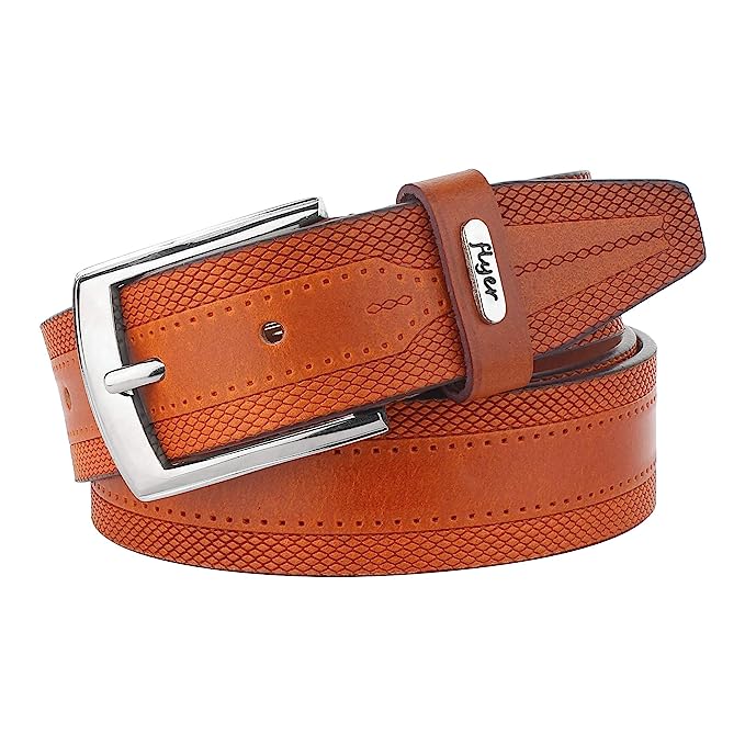 Flyer Men's Leather belt (Formal/Casual) (Colour -Tan) Buckle Adjustable Size Genuine Leather (TAN2328)