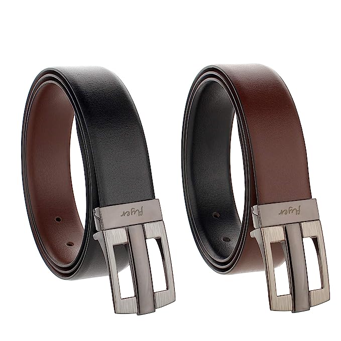 Flyer Men's Leather Reversible Belt (Formal/Casual) (Colour -Black/Brown) (AutoPin/ Autolock /Pin) Buckle Adjustable Size Genuine Original Leather (RL2532)