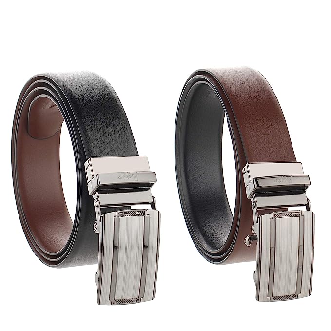 Flyer Men's Leather Reversible Belt (Formal/Casual) (Colour -Black/Brown) (AutoPin/Autolock/Pin) Buckle Adjustable Size Genuine Original Leather (RL2532)