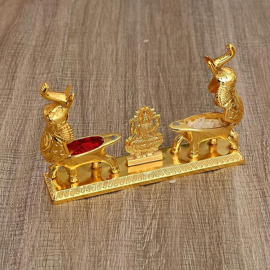 Golden Metal Kumkum Holder/Kumkum Box for Gifting, Pooja, Thali, Mandir, Home, Temple, Gifting with Laxmi Maa showpiece,(Pack of 1)