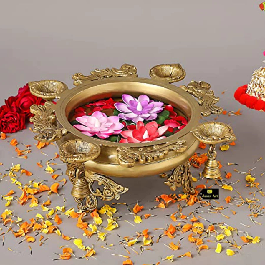 Art Brass Urli Bowl with Bells Ethnic Design