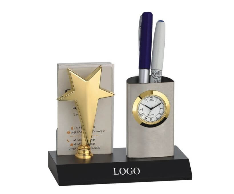 Golden Star with Clock Pen Holder