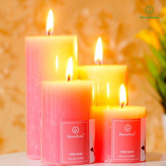 Pink Rose Scented Pillar Candle Gift Set (Pack of 4)