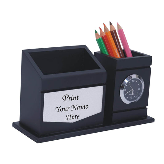 Personalised Gift, Name Printed, Wooden Pen Stand With Card Holder.
