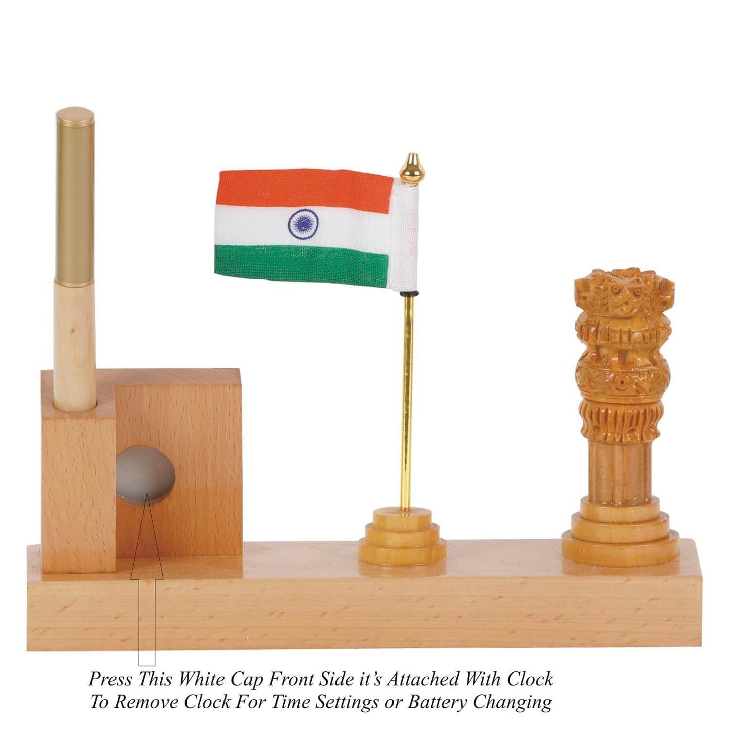 Wooden Handmade Pen Holder Ashoka Pillar Indian Flag