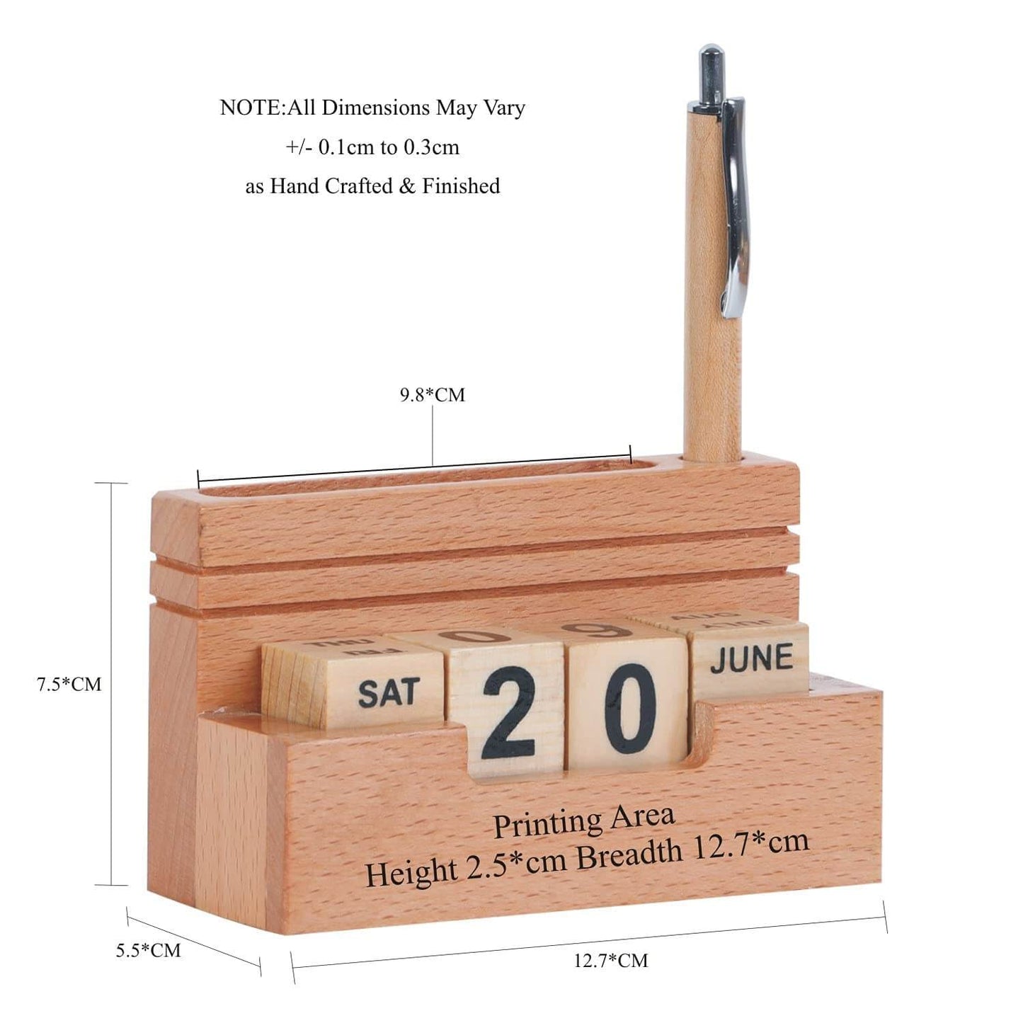 Wooden Calendar With Pen And Visiting Card Holder
