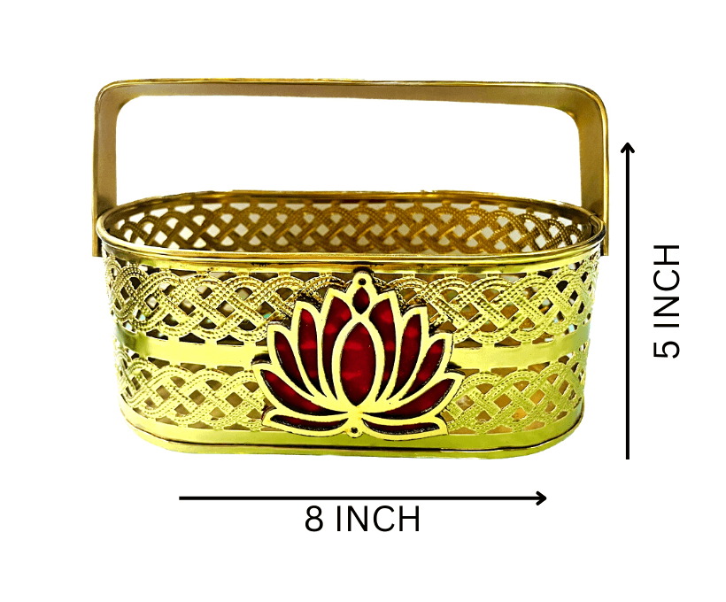 Golden basket for hamper packing and Pooja basket