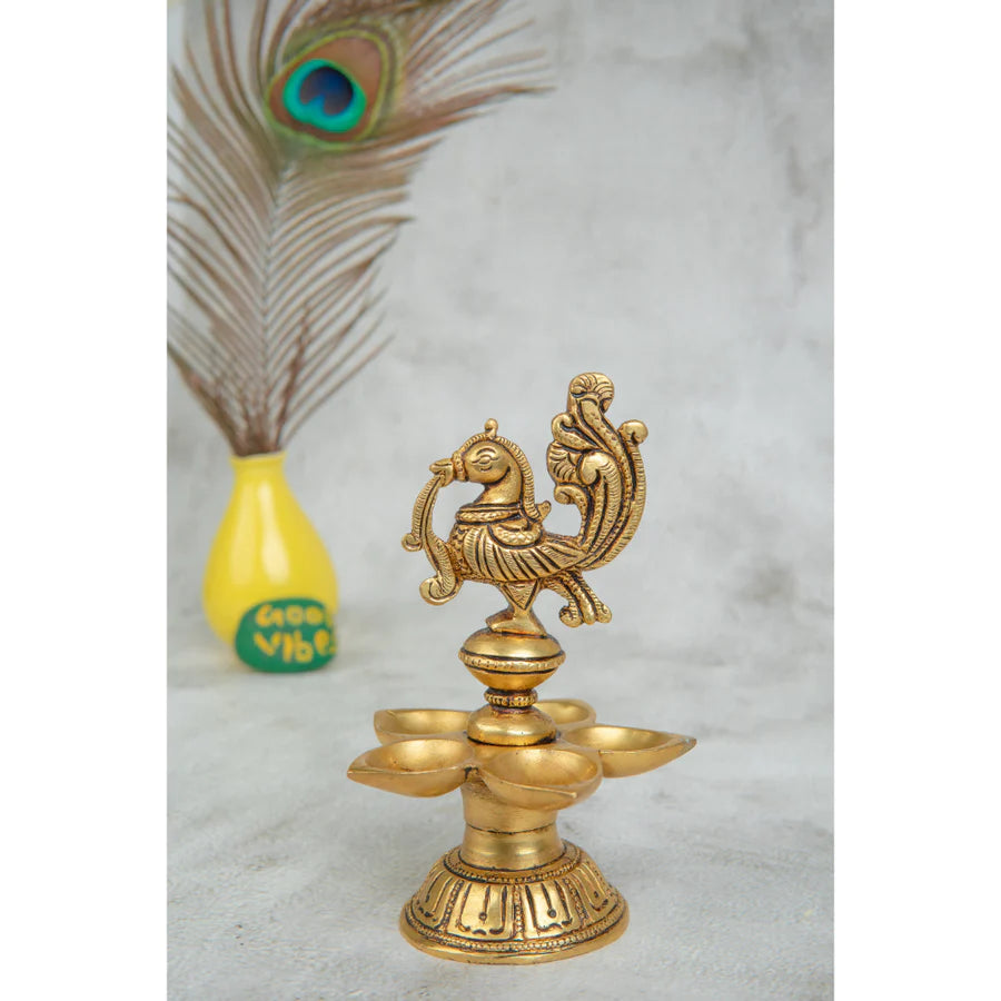 Art Brass Peacock Panch Mukhi 5 Diya