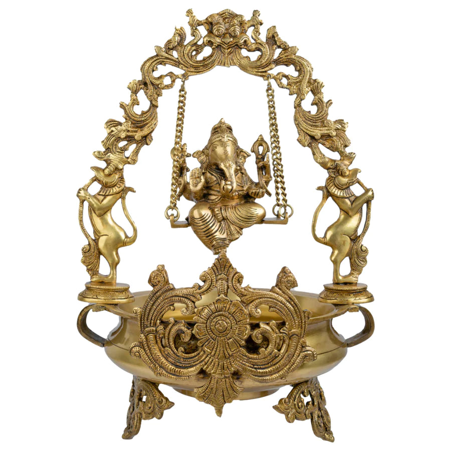 Art Brass Big Ganesh Ji on Swing Urli Bowl
