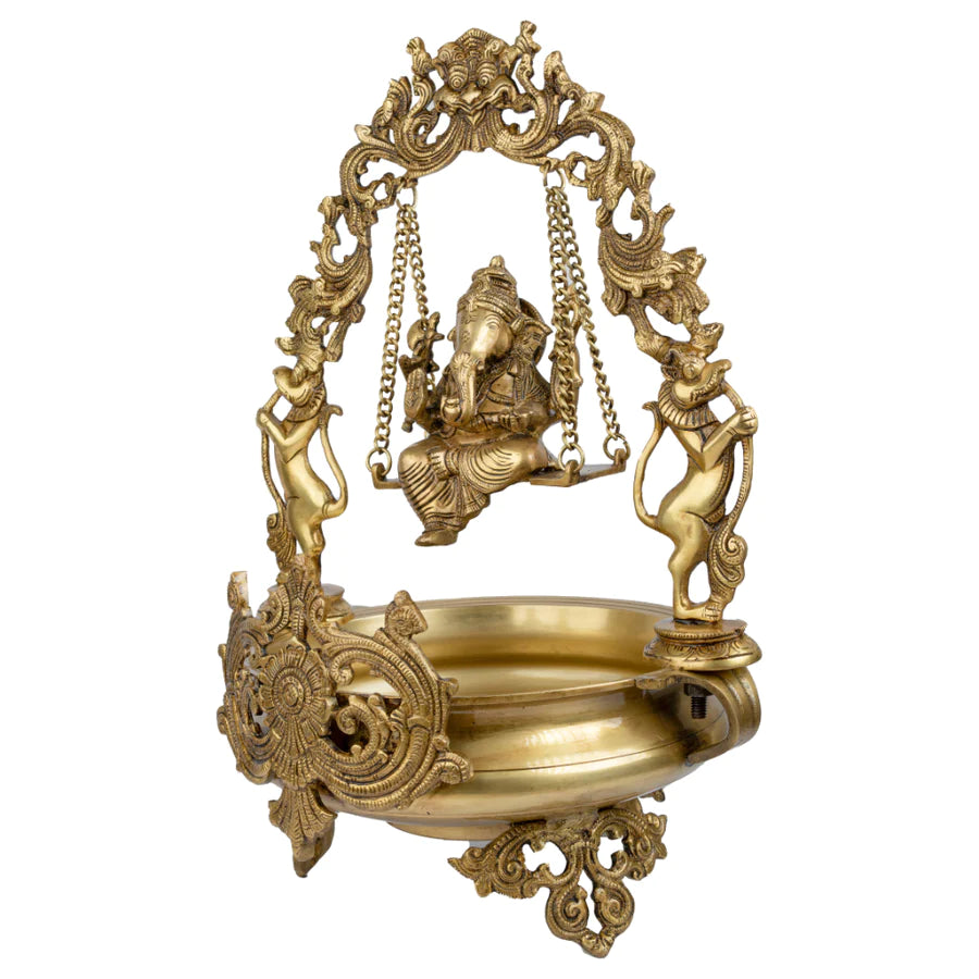 Art Brass Big Ganesh Ji on Swing Urli Bowl