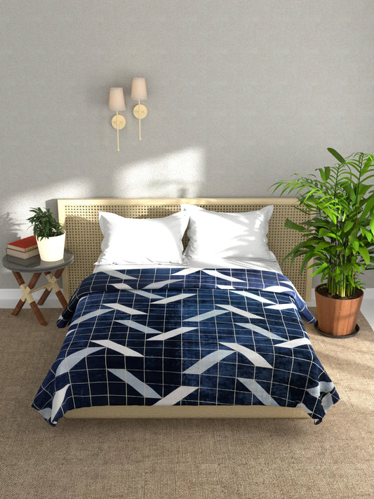 Ultra Soft Microfiber Double Bed Ac Blanket (pride-geometrical-navy blue)