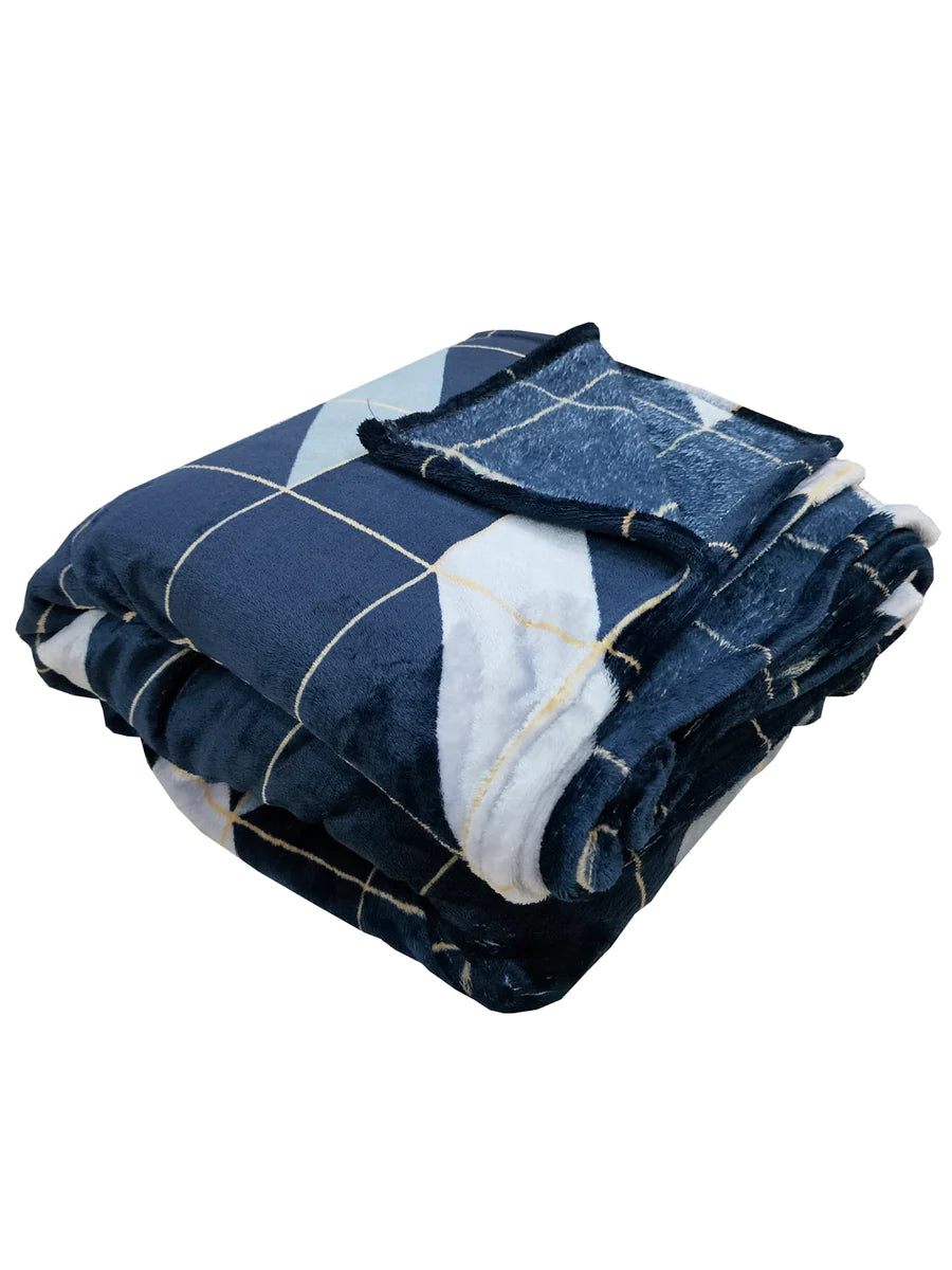 Ultra Soft Microfiber Double Bed Ac Blanket (pride-geometrical-navy blue)