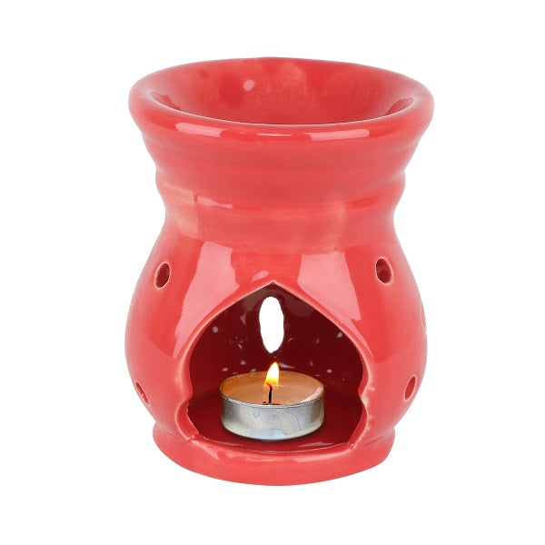 Tea Light Burner Red Color Matki Shape Diffuser Pot for Home Fragrance with 1 Tea Light Candle and 1 Scented Oils, Rosy Romance (10ml)