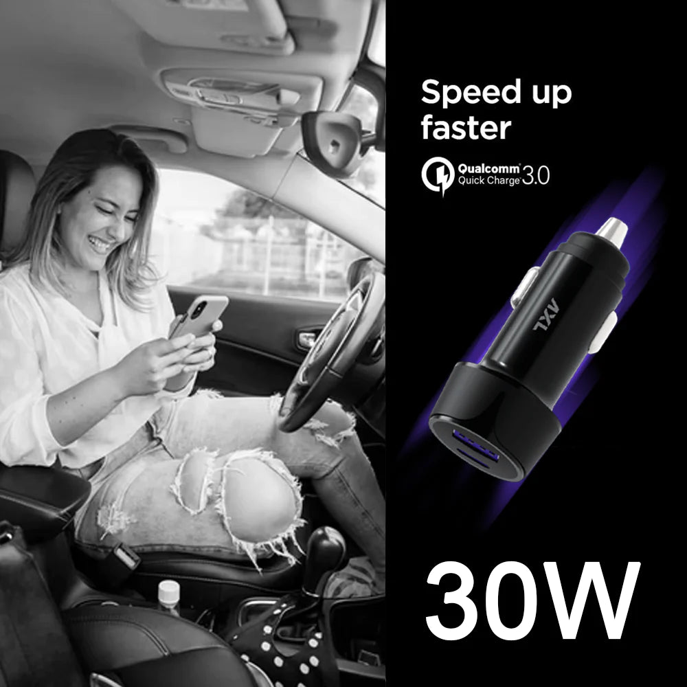 AXL CCPQ 30W Dual Port Turbo Car Charger with Type C Charging Input Universal Compatible Devices.