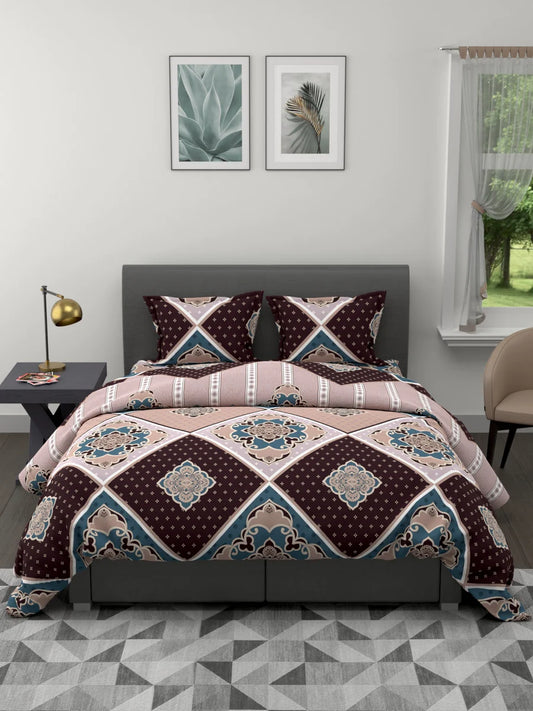 Extra Smooth Double Comforter With 1 Double Bedsheet 2 Pillow Covers, For Ac Room (floral-chocolate/multi)