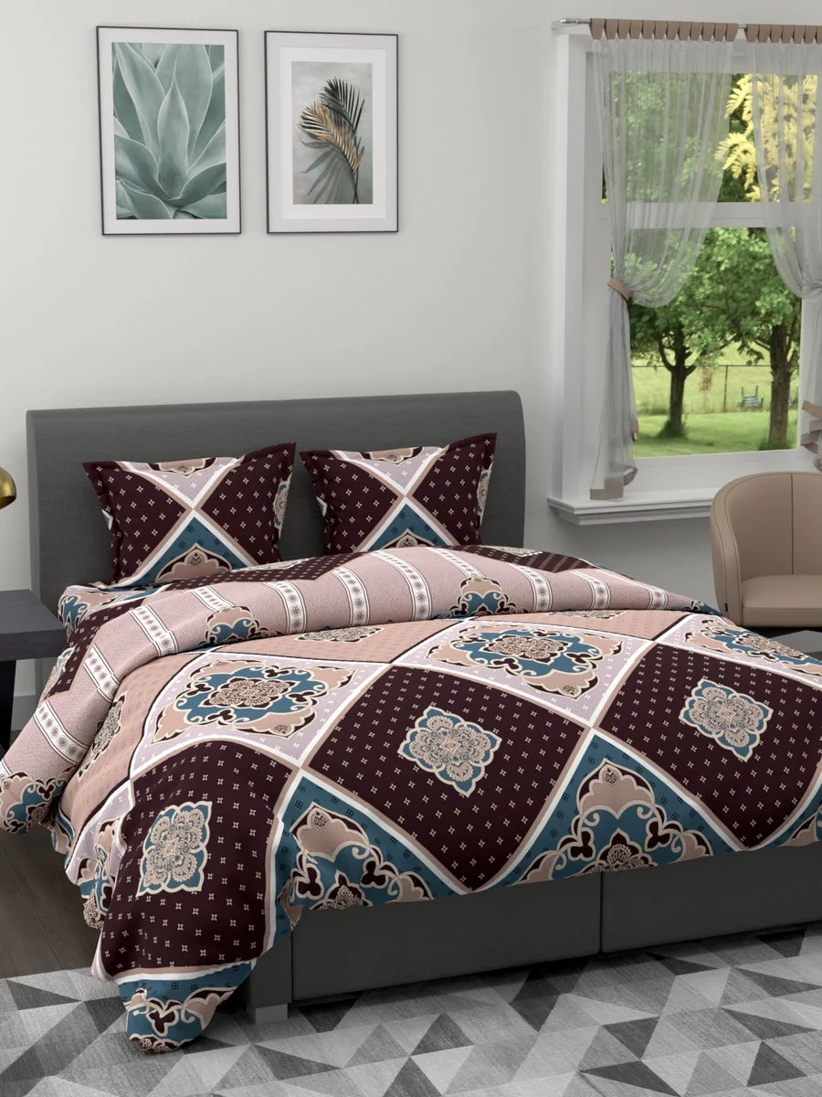 Extra Smooth Double Comforter With 1 Double Bedsheet 2 Pillow Covers, For Ac Room (floral-chocolate/multi)