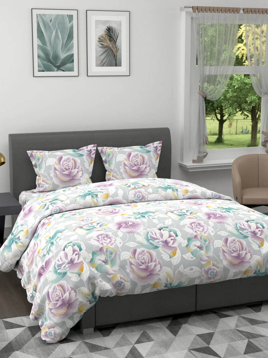 Extra Smooth Double Comforter With 1 Double Bedsheet 2 Pillow Covers, For Ac Room (floral-ivory/multi)