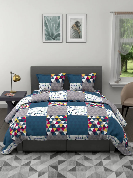 Extra Smooth Double Comforter With 1 Double Bedsheet 2 Pillow Covers, For Ac Room (abstract-blue)