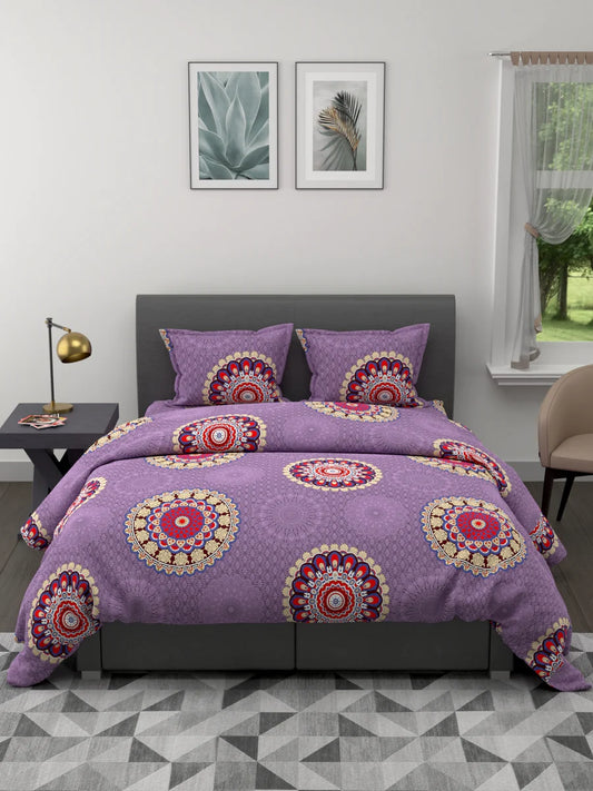 Extra Smooth Double Comforter With 1 Double Bedsheet 2 Pillow Covers, For Ac Room (abstract-plum/multi)