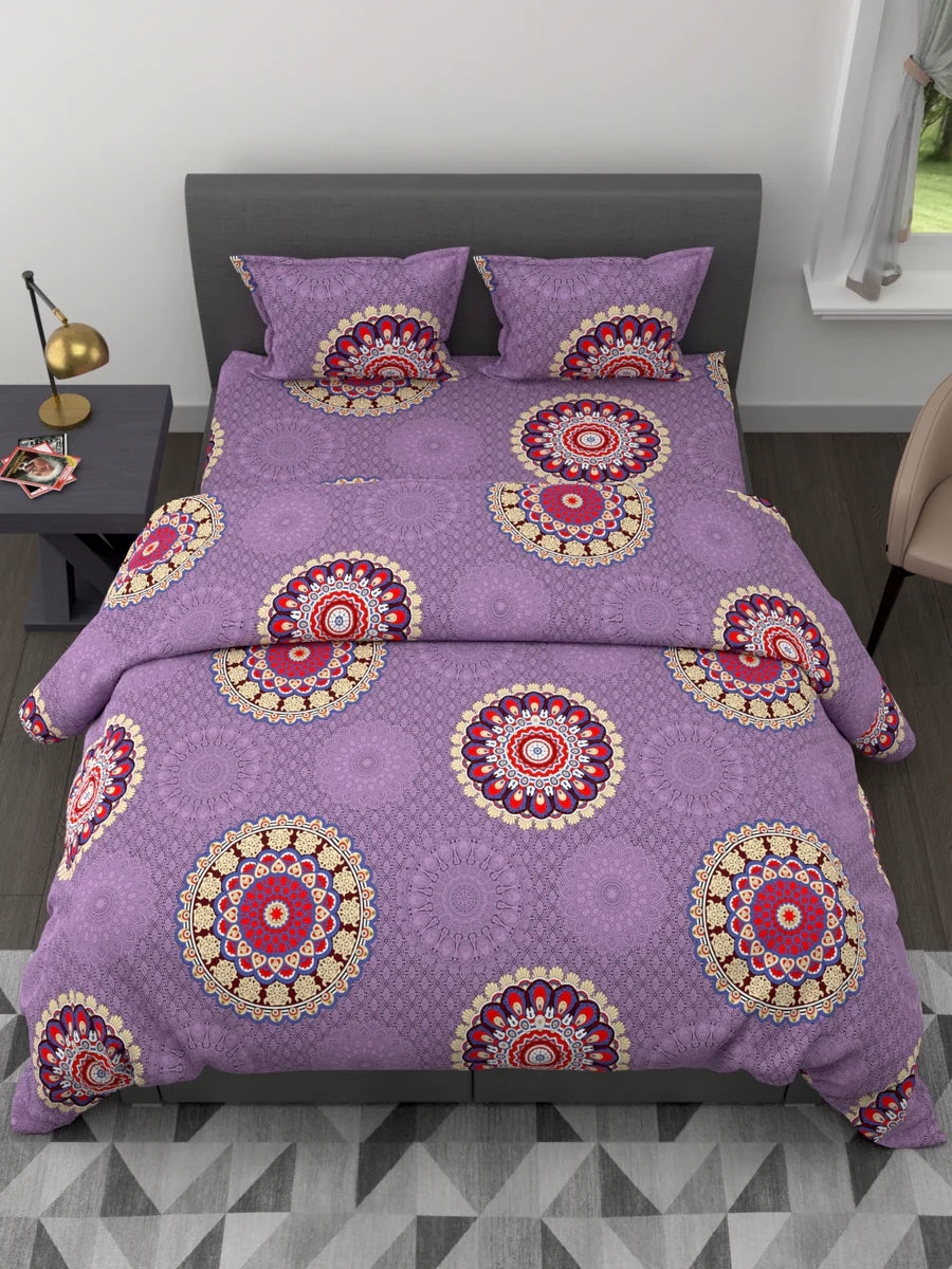Extra Smooth Double Comforter With 1 Double Bedsheet 2 Pillow Covers, For Ac Room (abstract-plum/multi)