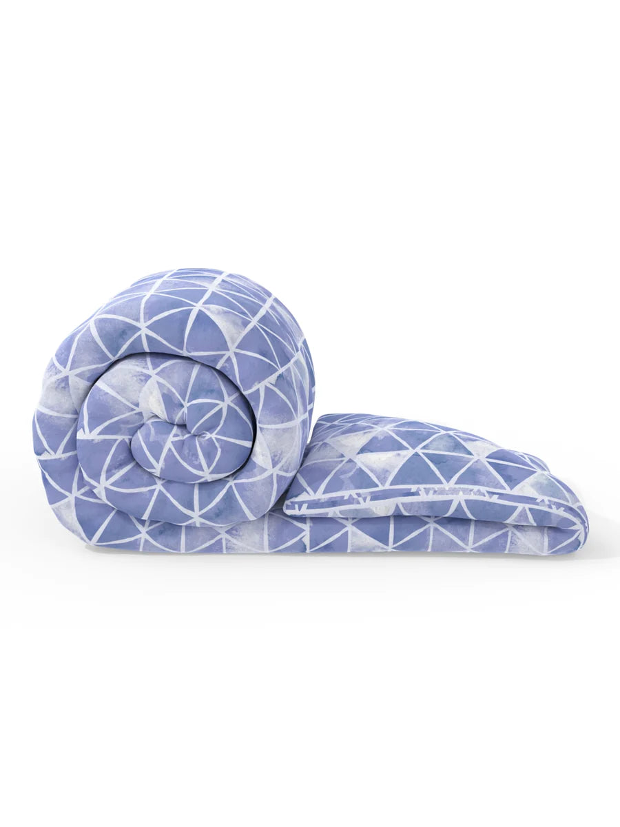 Super Soft 100% Natural Cotton Fabric Double Comforter For All Weather (geometric-blue/white)