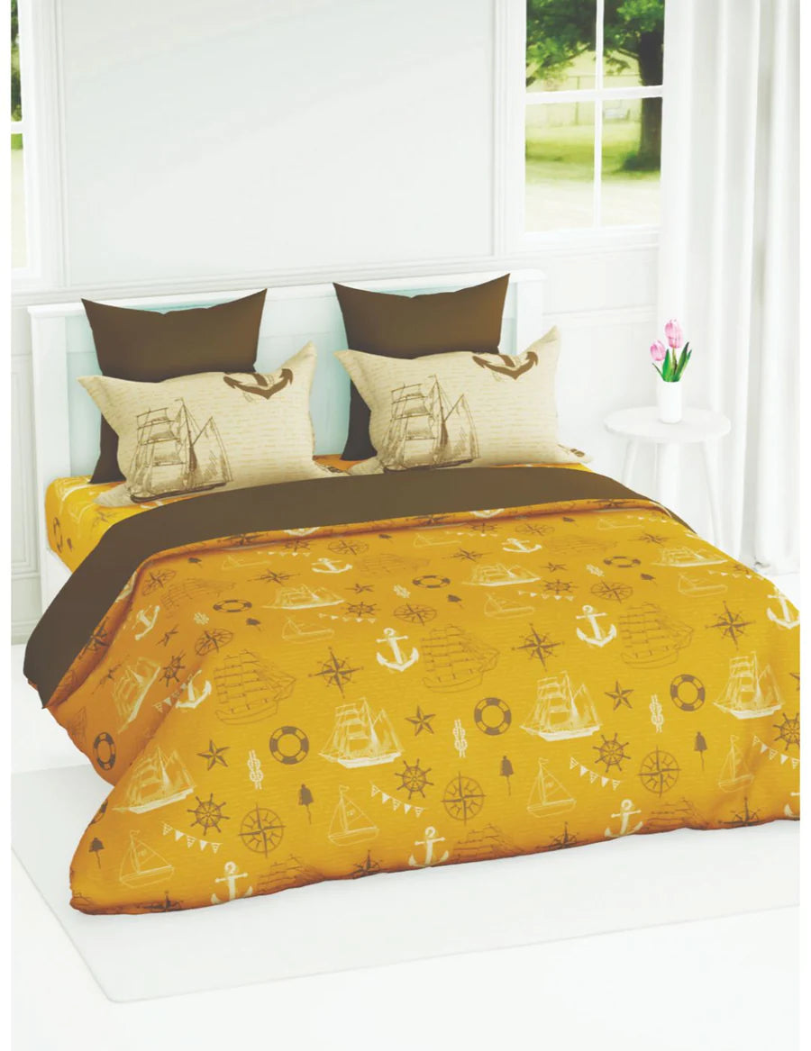 Super Soft 100% Natural Cotton Fabric Double Comforter For All Weather (geometric-yellow)